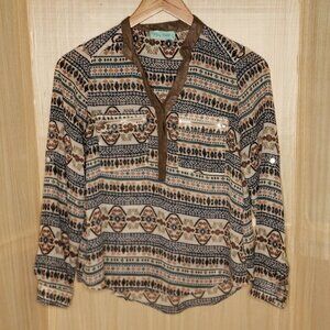 Filly Flair Semi Sheer Aztec High Low Blouse